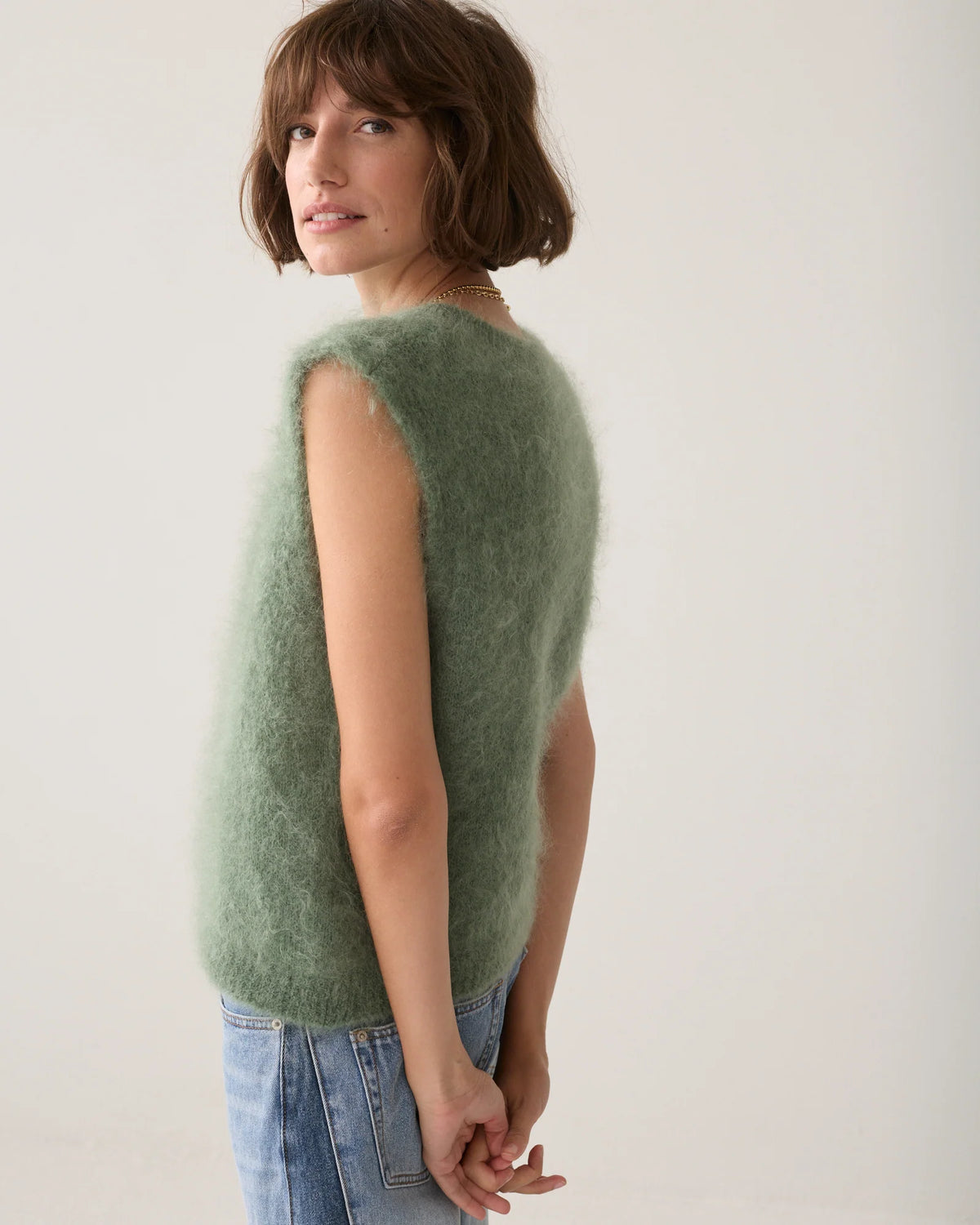 Mohair Vest Top in Thyme Green
