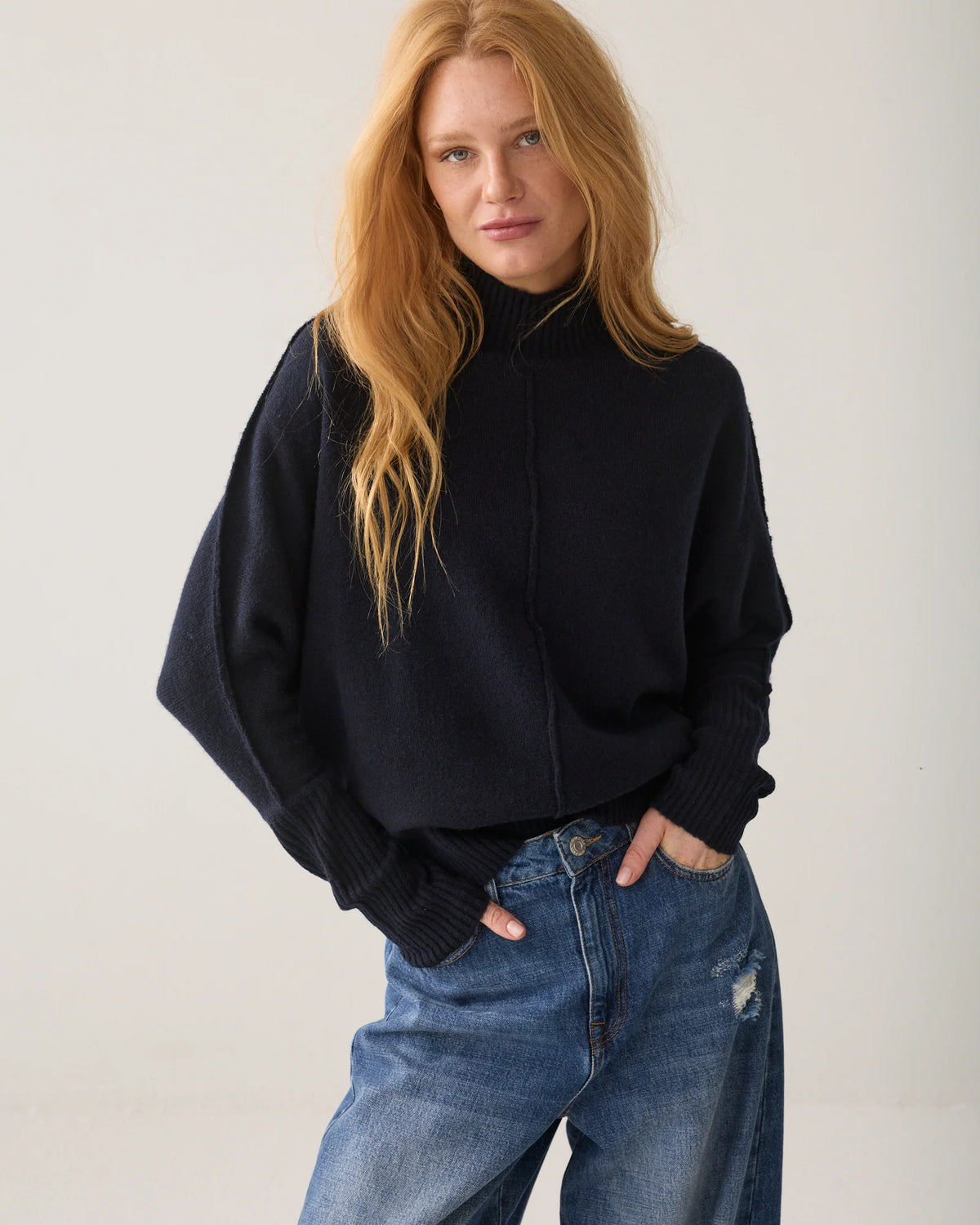 Batwing Sleeve Jumper in Midnight Blue