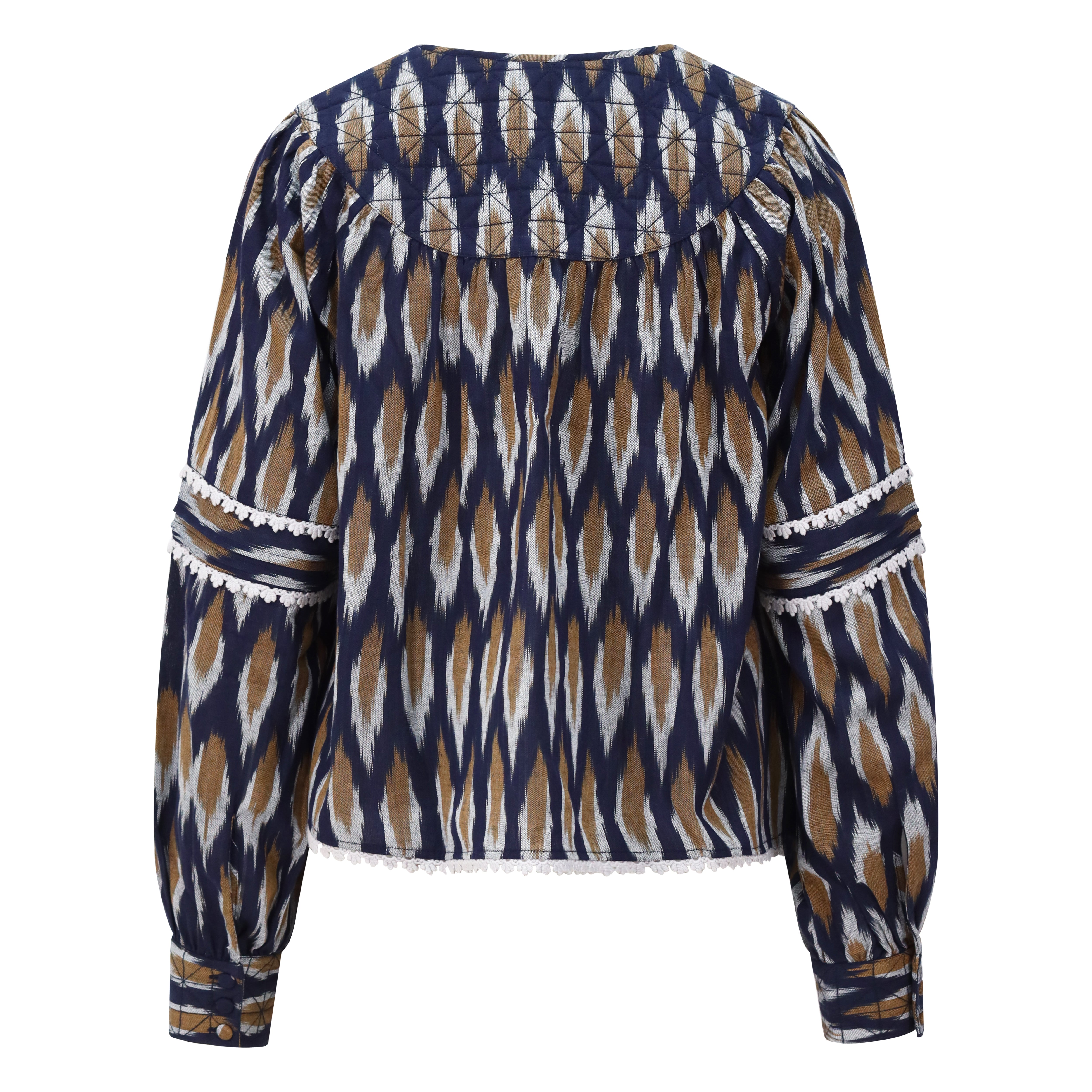 Averno 100% Cotton Quilted Yoke Blouse in Maritime Blue Diamond