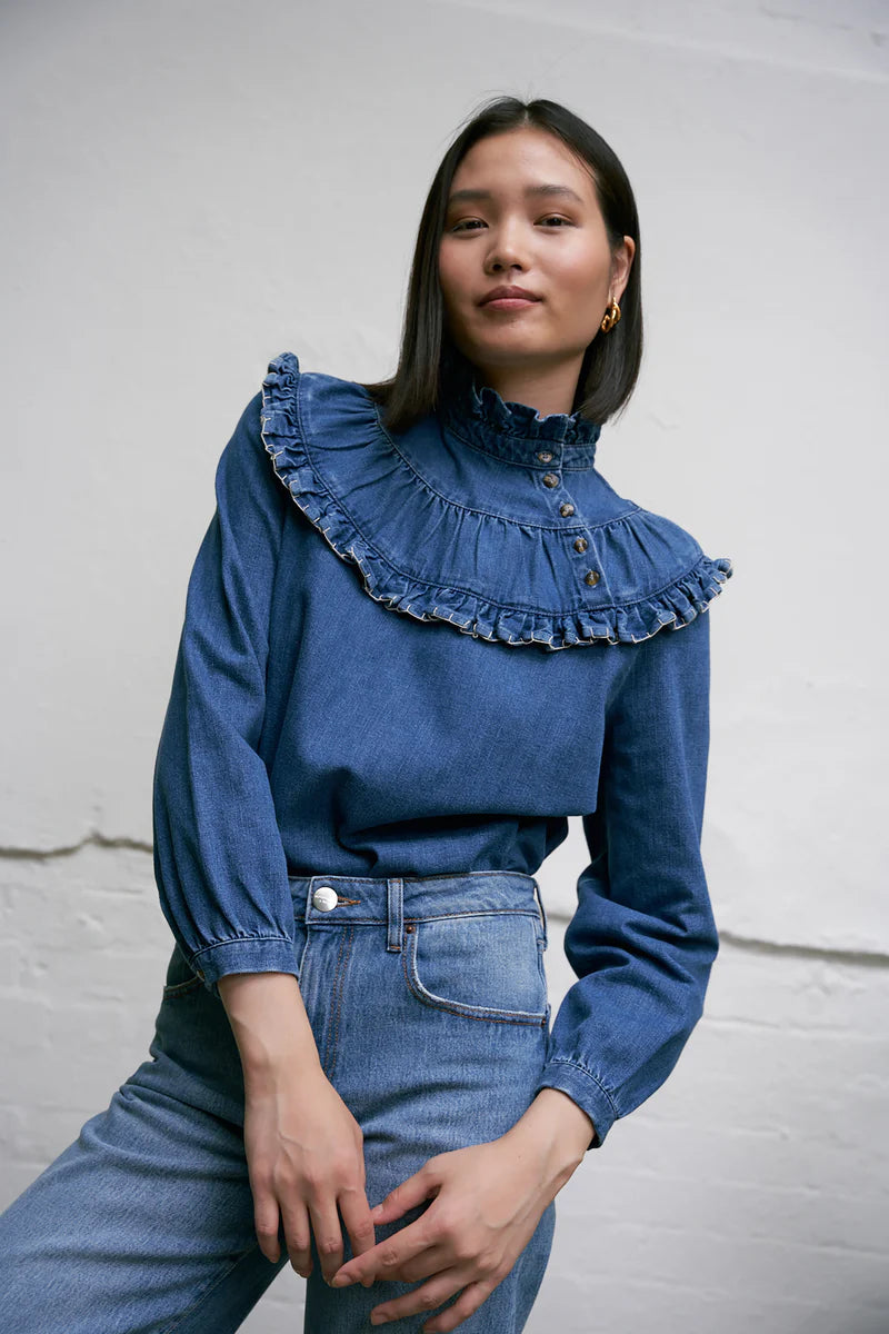 Victoria Blouse in Washed Indigo