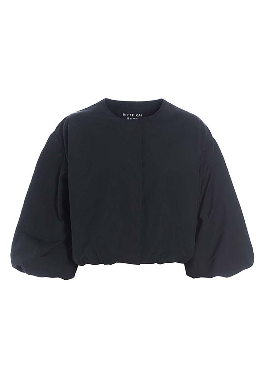 Poplin Short Boxy Jacket in Black