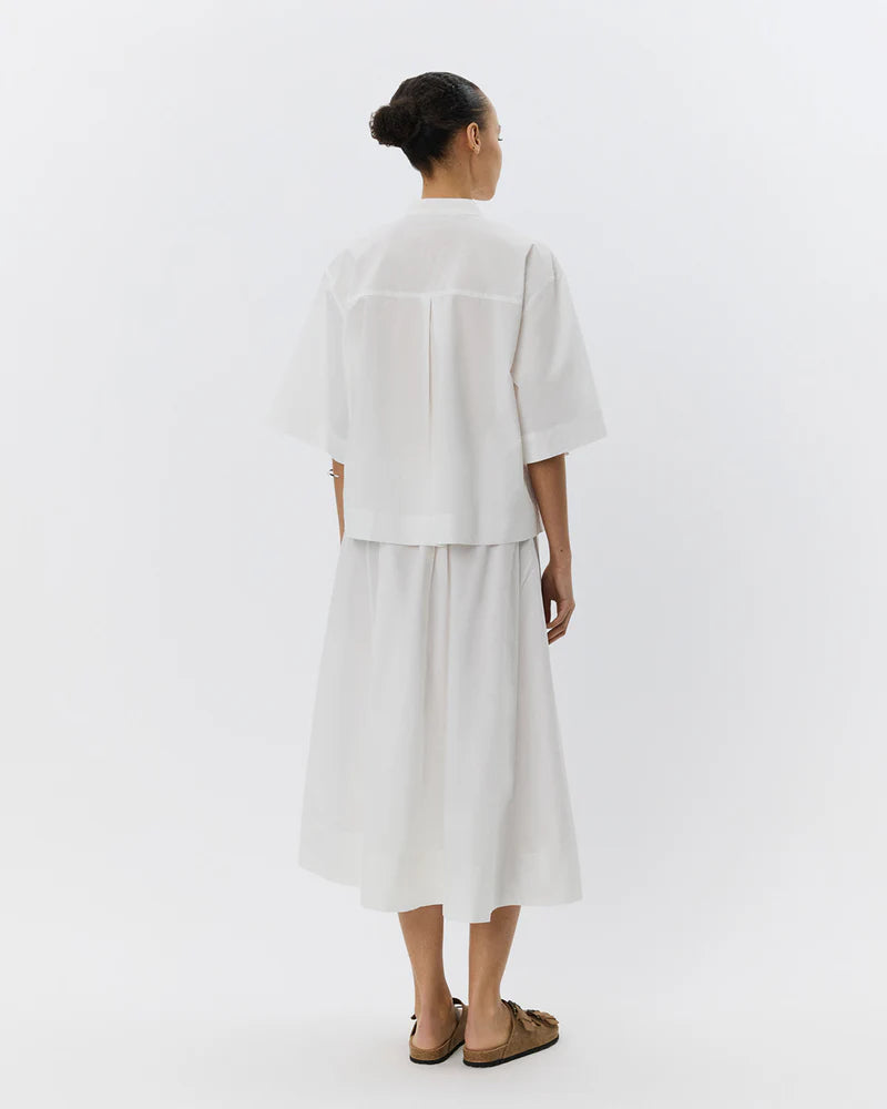 100% Cotton Kattia A-Line Flared Skirt in Bright White