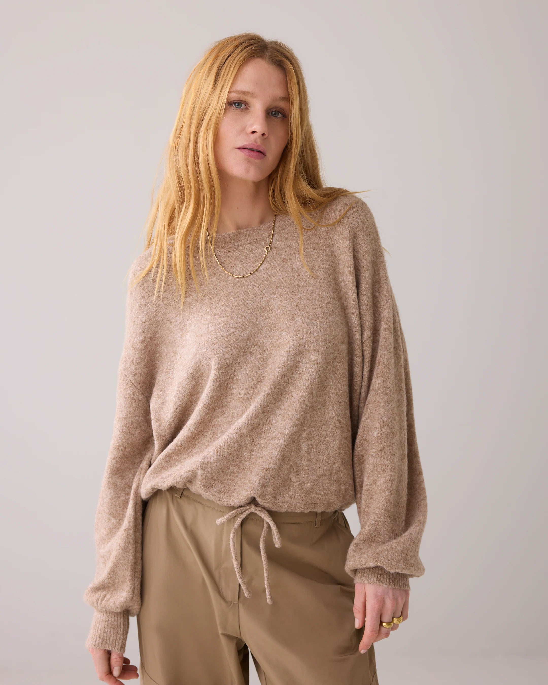 Oversized Wool Blend Jumper with Drawstring Hem