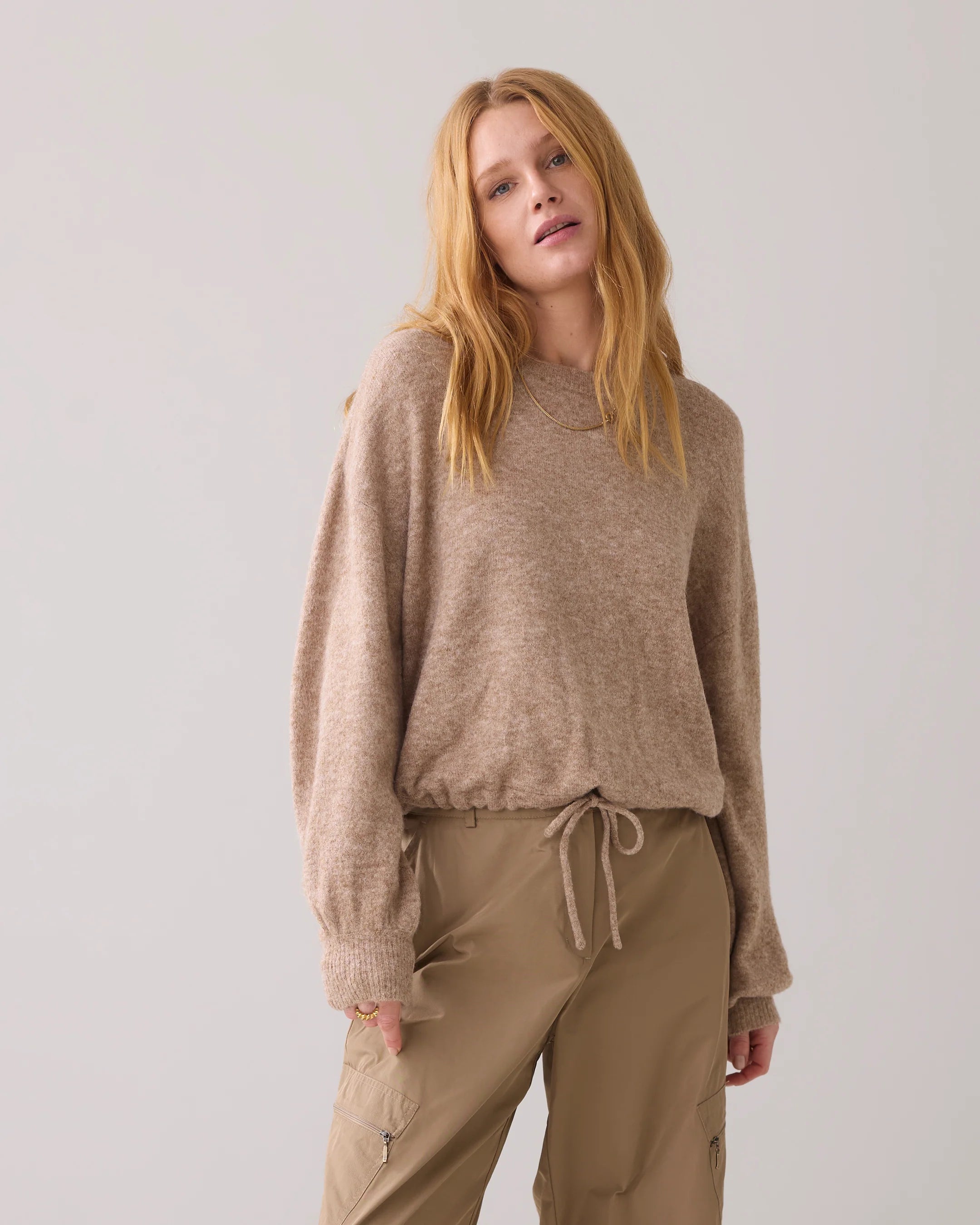 Oversized Wool Blend Jumper with Drawstring Hem