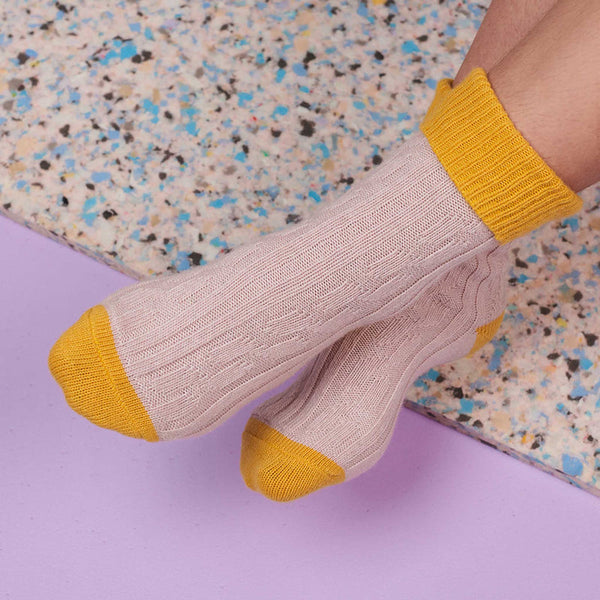 Cashmere Blend Socks in Light Pink and Yellow
