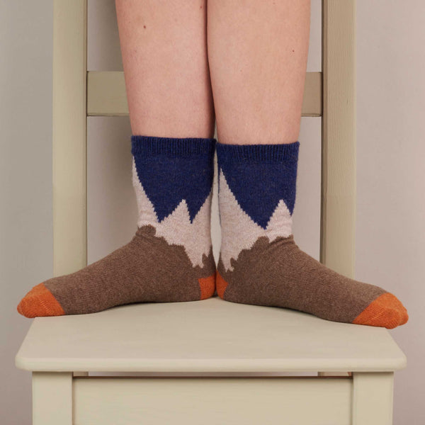 Navy and Orange Mountain Lambswool Ankle Socks