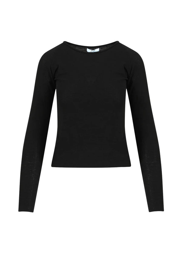 Lana Long Sleeve Merino Wool Mix Long Sleeve Top in Black