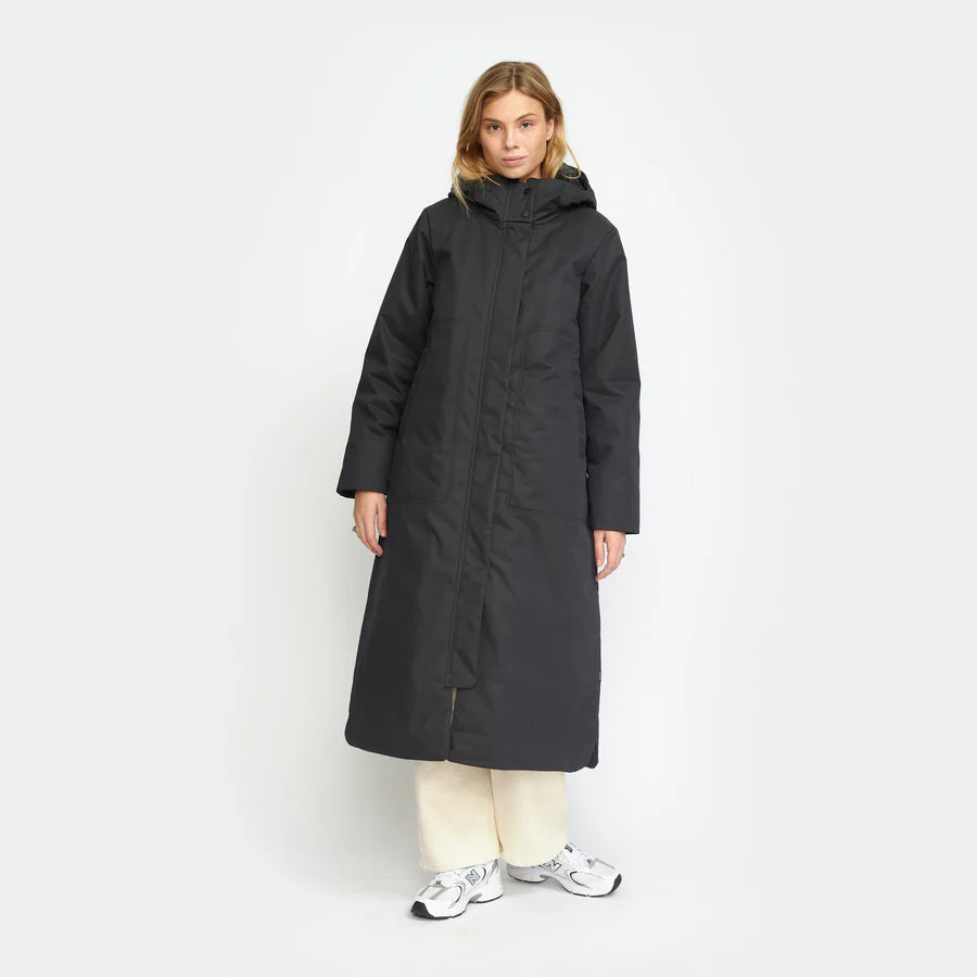 Long Padded Parka Jacket in Charcoal Black