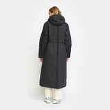 Long Padded Parka Coat in Charcoal Black