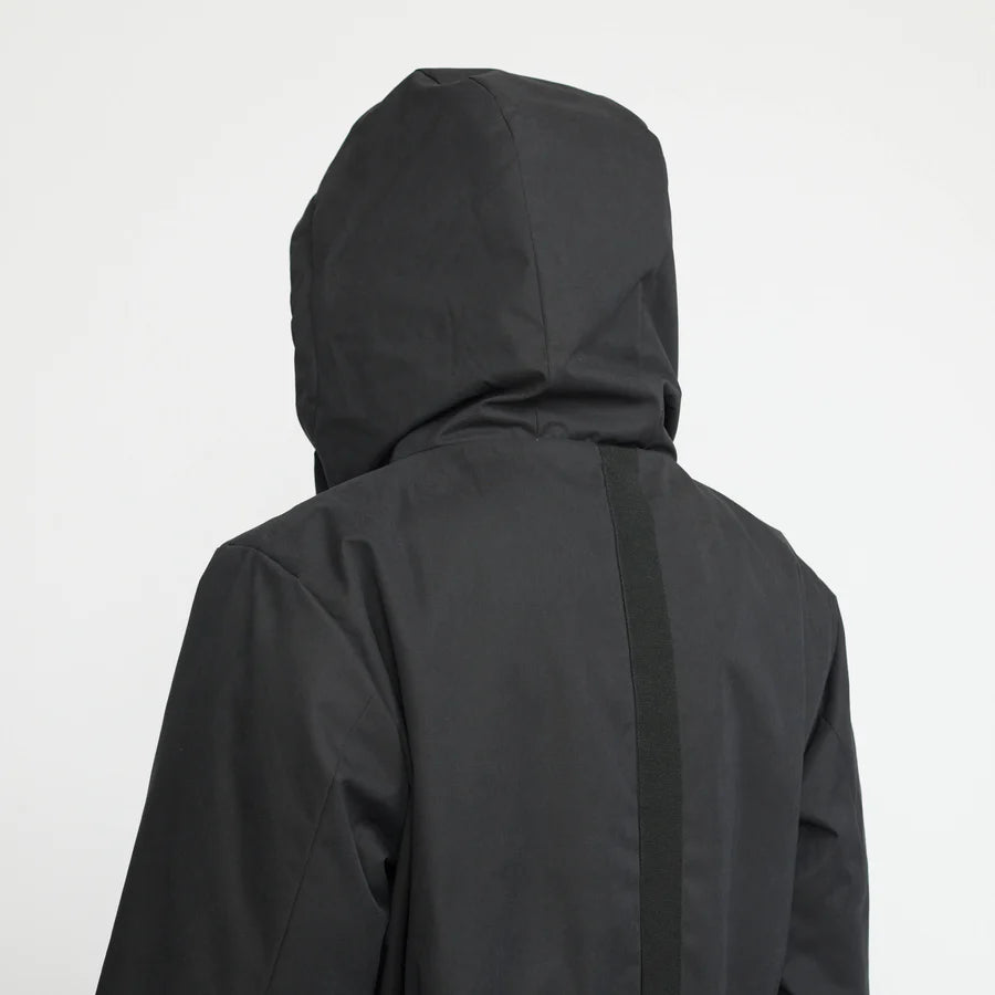 Long Padded Parka Coat in Charcoal Black