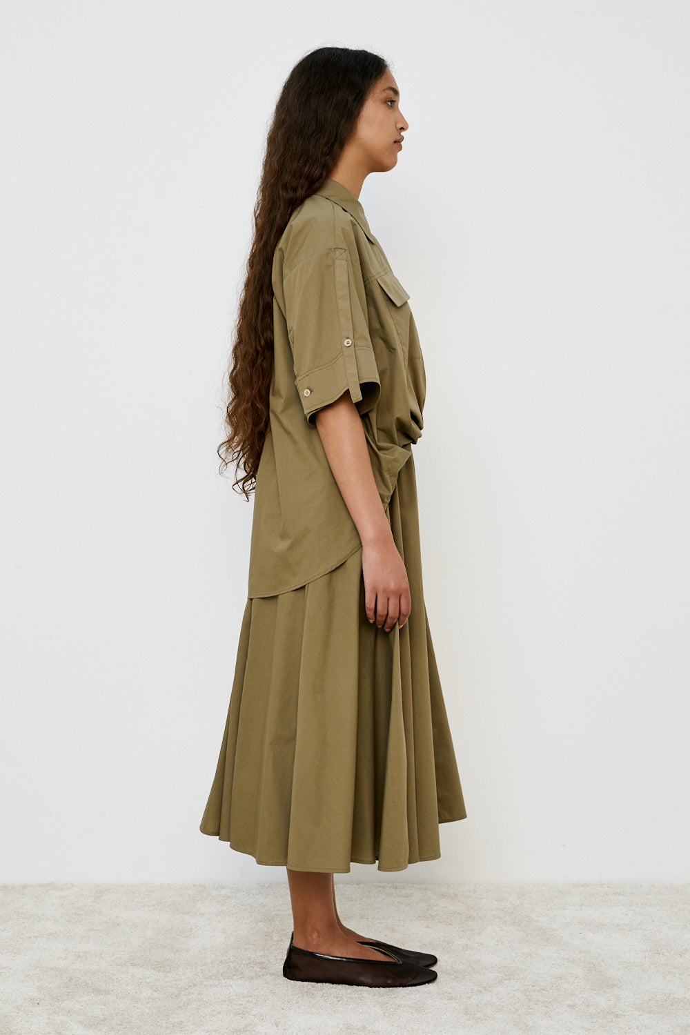 100% Cotton Poplin Shirt Dress in Lark Beige