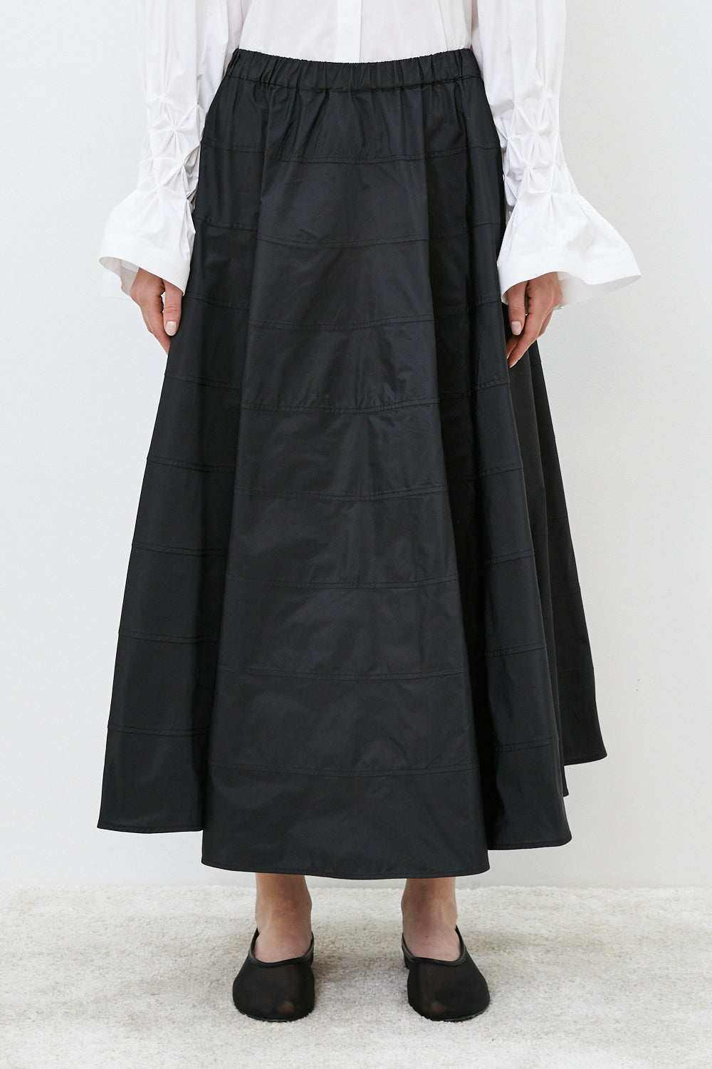 Shot Taffeta Skirt with tiered seams in Jet Black