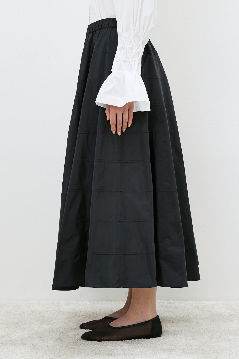 Shot Taffeta Skirt with tiered seams in Jet Black