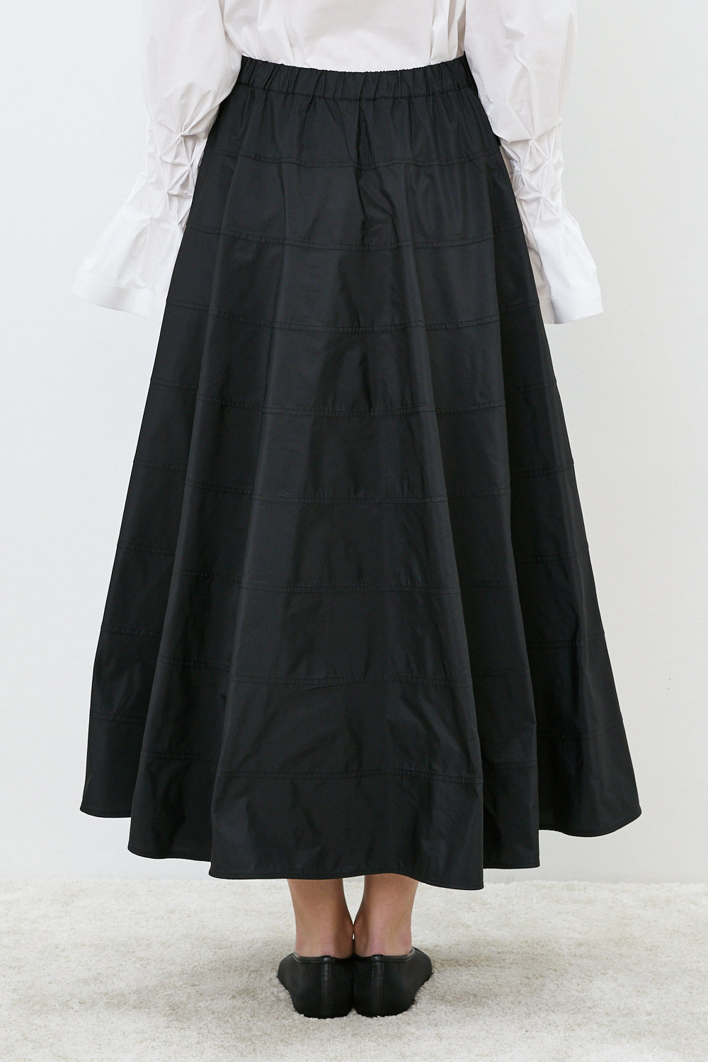 Shot Taffeta Skirt with tiered seams in Jet Black