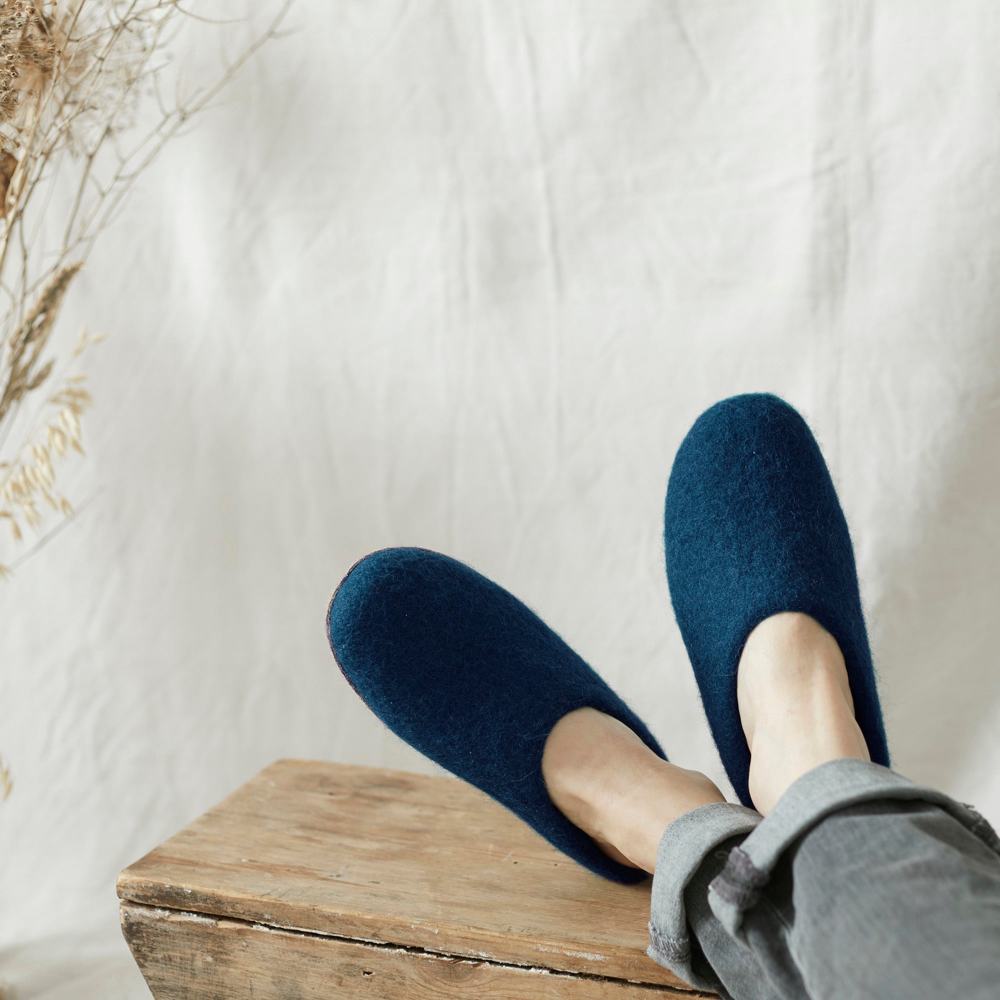 100% Wool Hand Felted Slippers in Teal Green