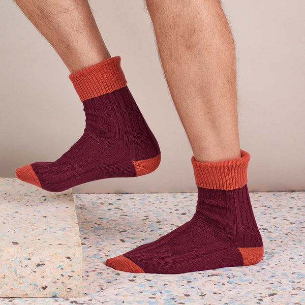 Cashmere Blend Socks in Red and Orange