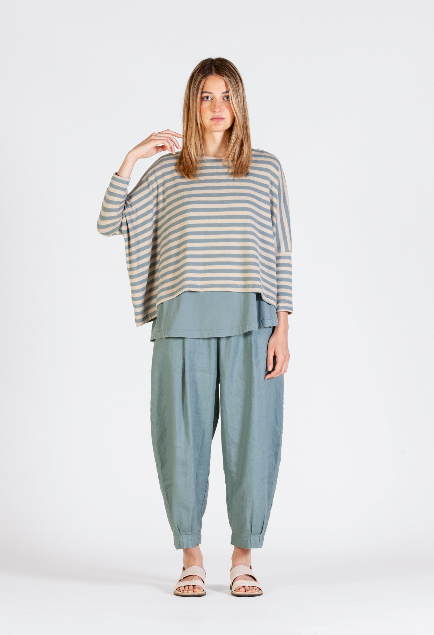 Kira L Linen Mix Top in Duck Egg Blue
