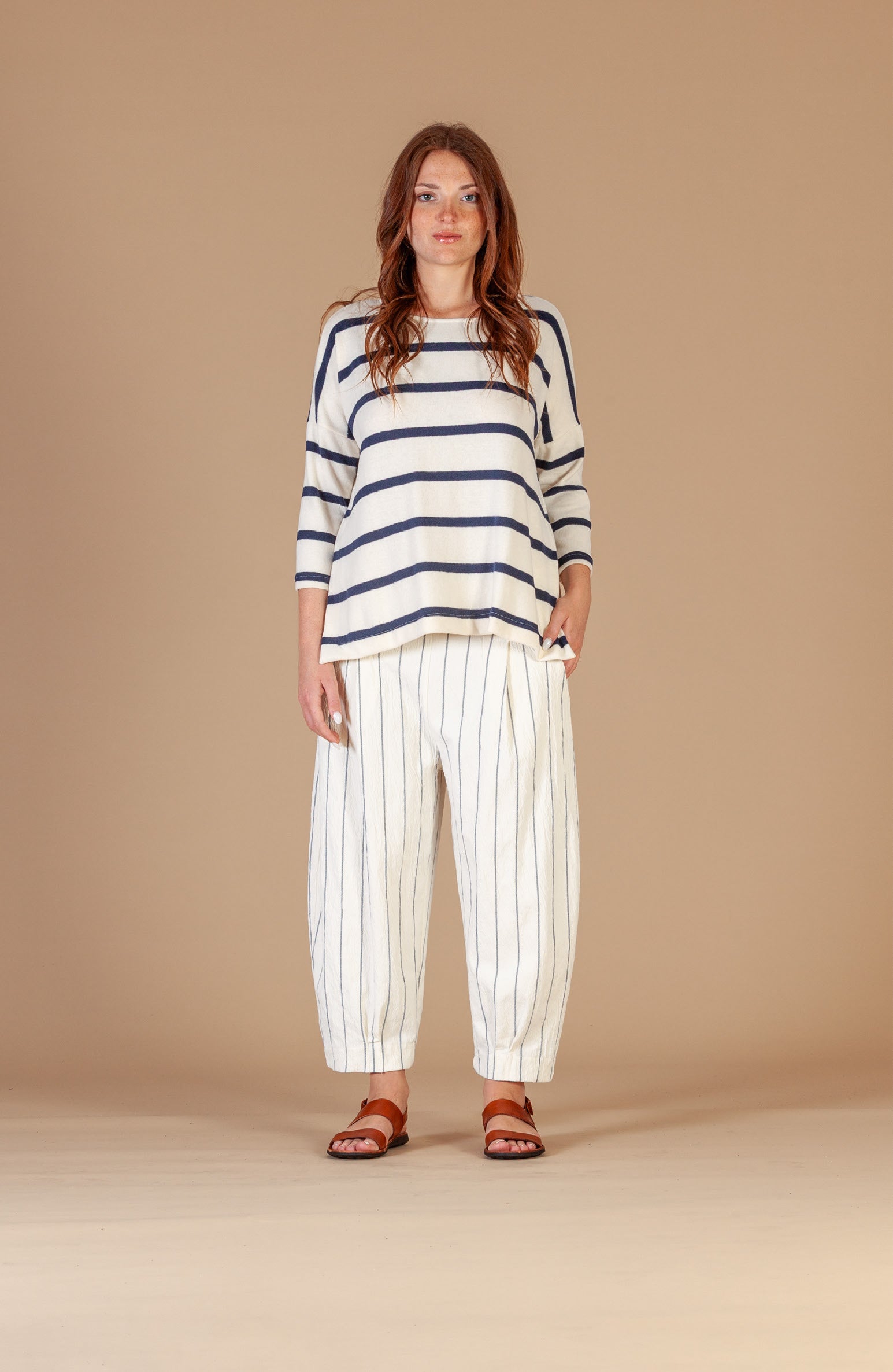100% Cotton Emotiva Jumper in Cream and Blue Stripe