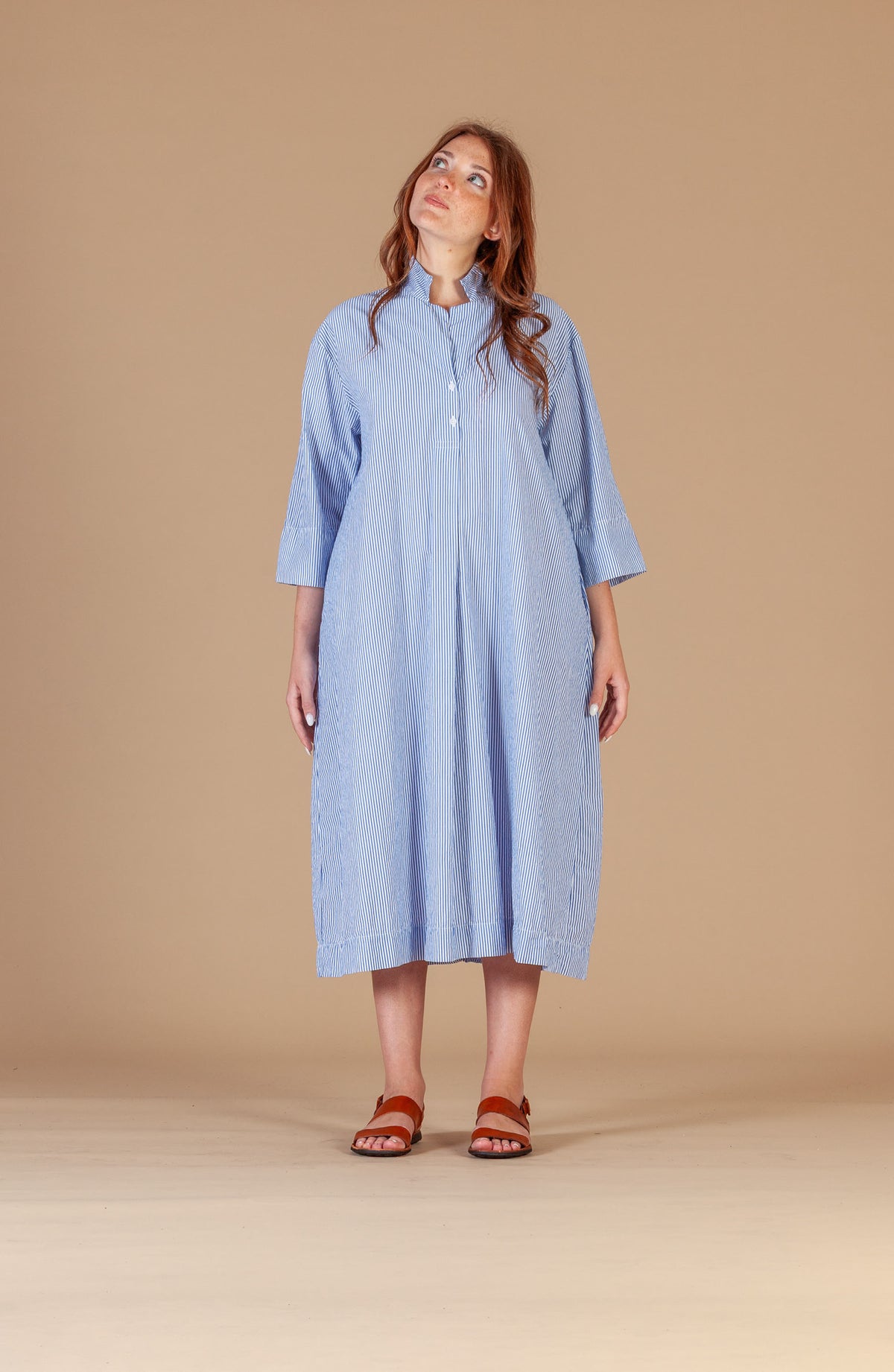 100% Linen Dicembre Dress in Dark Blue