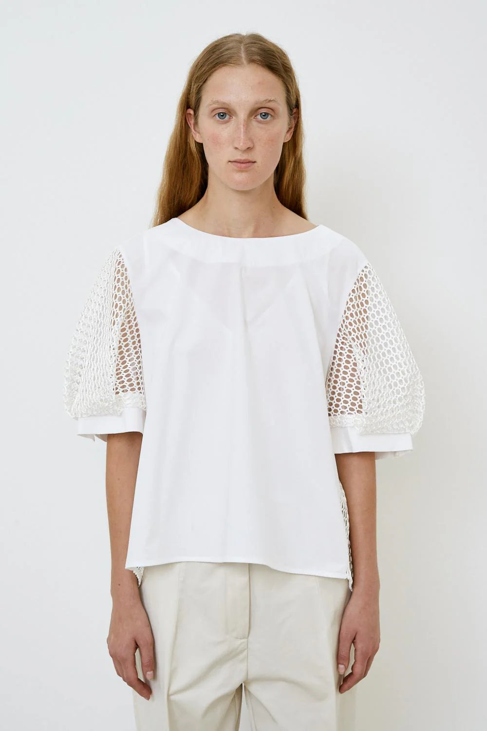 100% Cotton White Mesh Tee with lovely sleeves and back