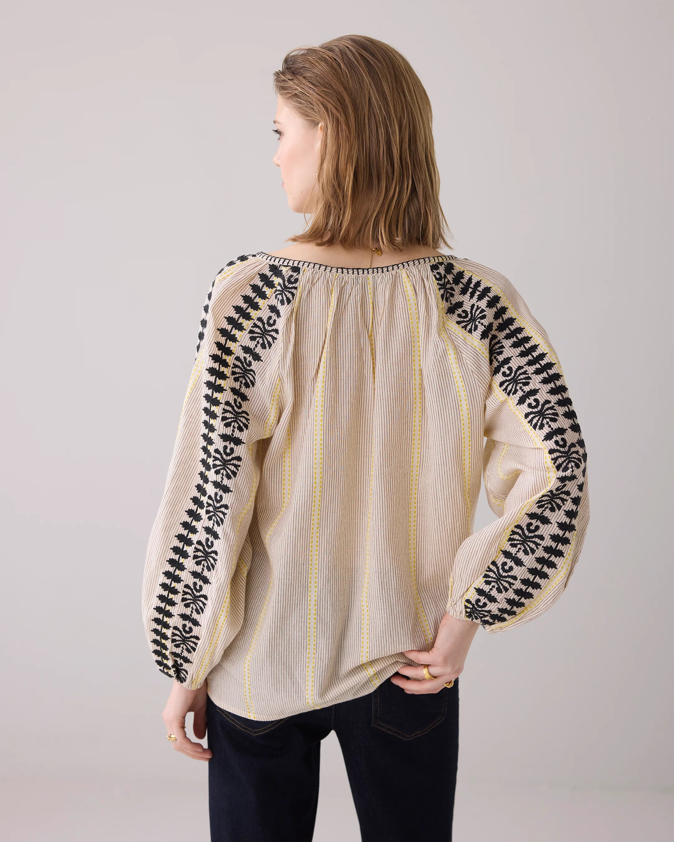 100% Cotton Long Sleeve Top in Pebble beige