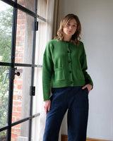 Mira Cropped Cardigan 100% Merino Wool in Watercress