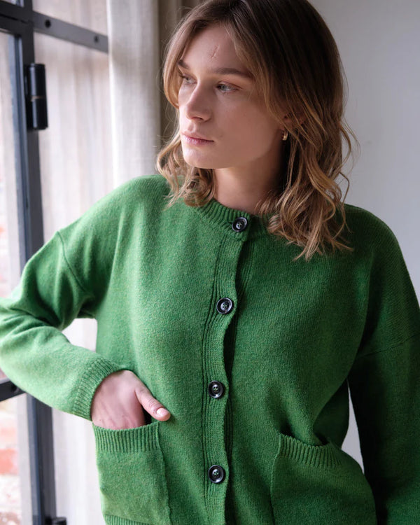 Mira Cropped Cardigan 100% Merino Wool in Watercress