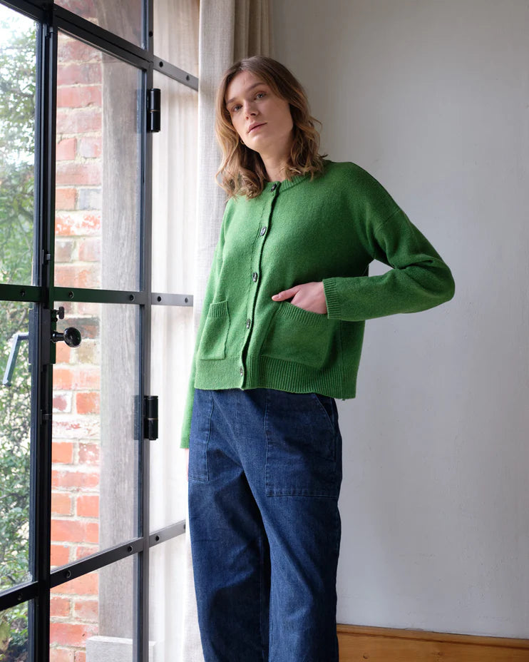 Mira Cropped Cardigan 100% Merino Wool in Watercress