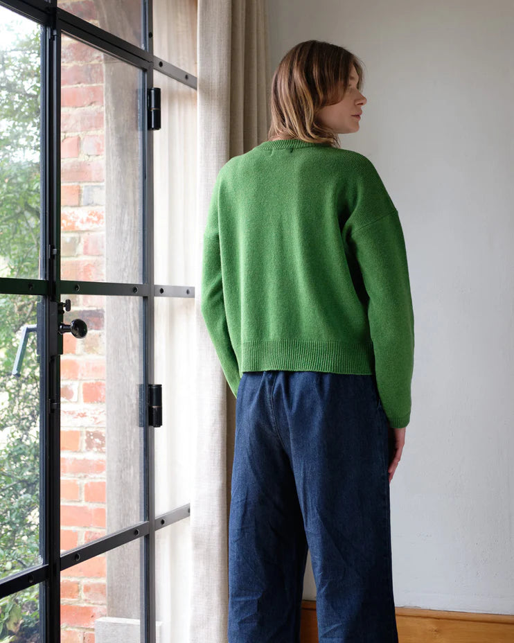 Mira Cropped Cardigan 100% Merino Wool in Watercress