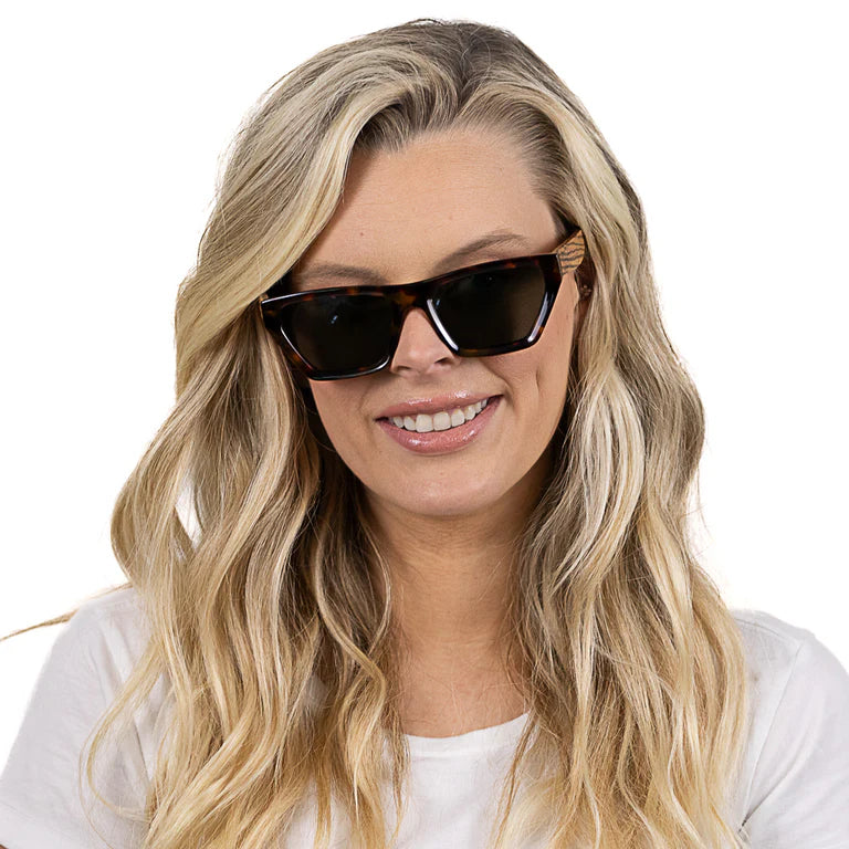 Nilaa Honey Tortoise Sunglasses with Walnut Arms and Graduated Brown Lens