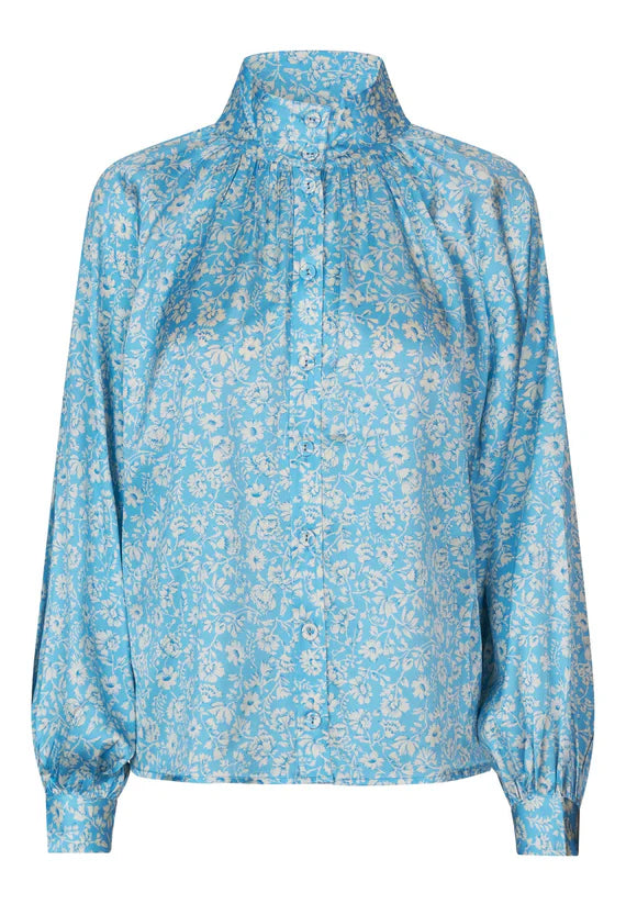 Stretch Silk Blouse in Crocus Ocean pattern