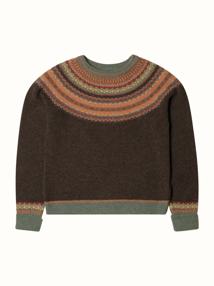 Alpine Fair Isle 100% Merino Short Sweater in Oakley