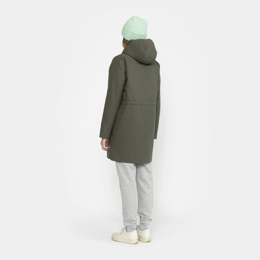 Cotton Padded Unisex Knee Length Parka Jacket in Olive Green