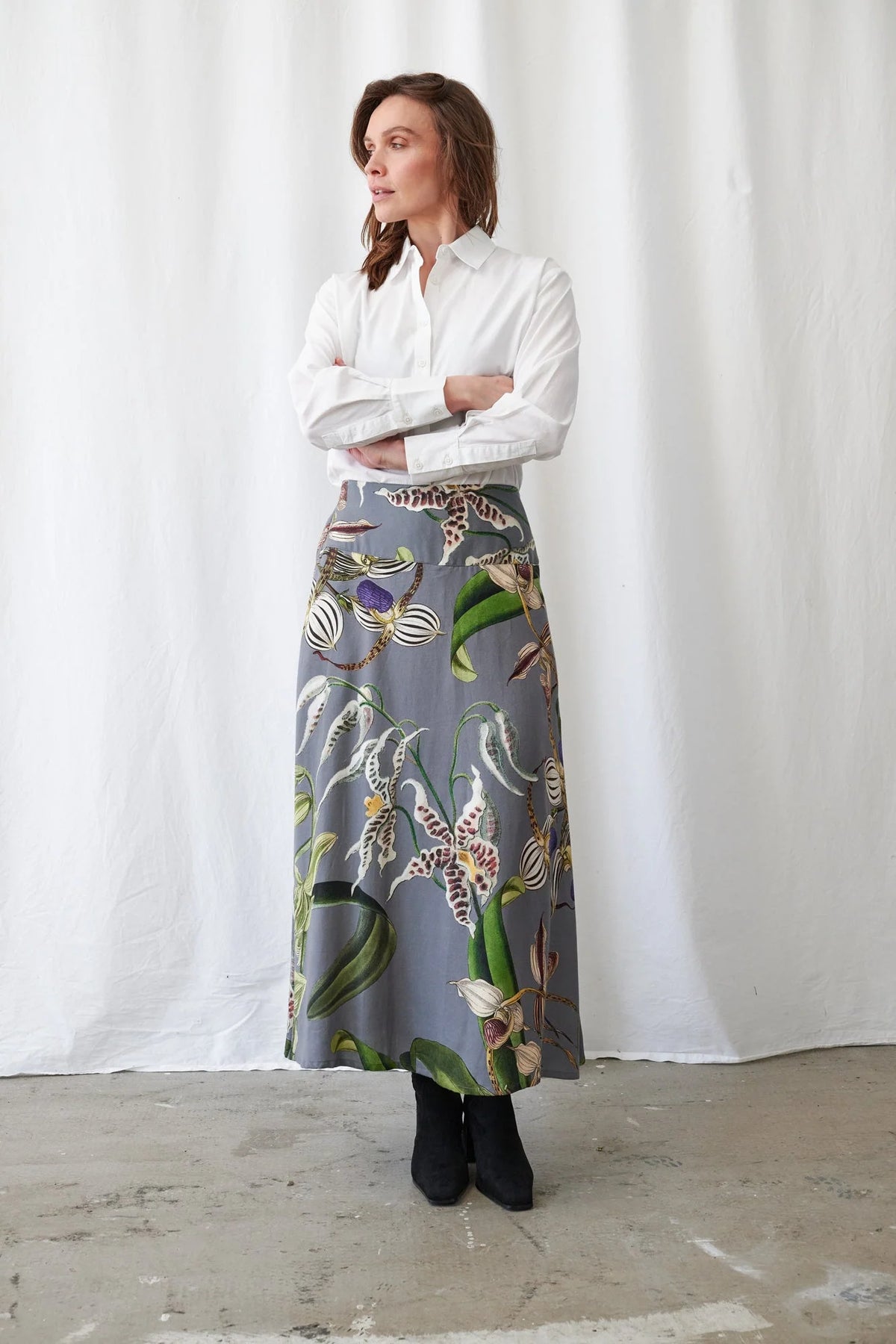 Orchid Grey A Line Maxi Skirt