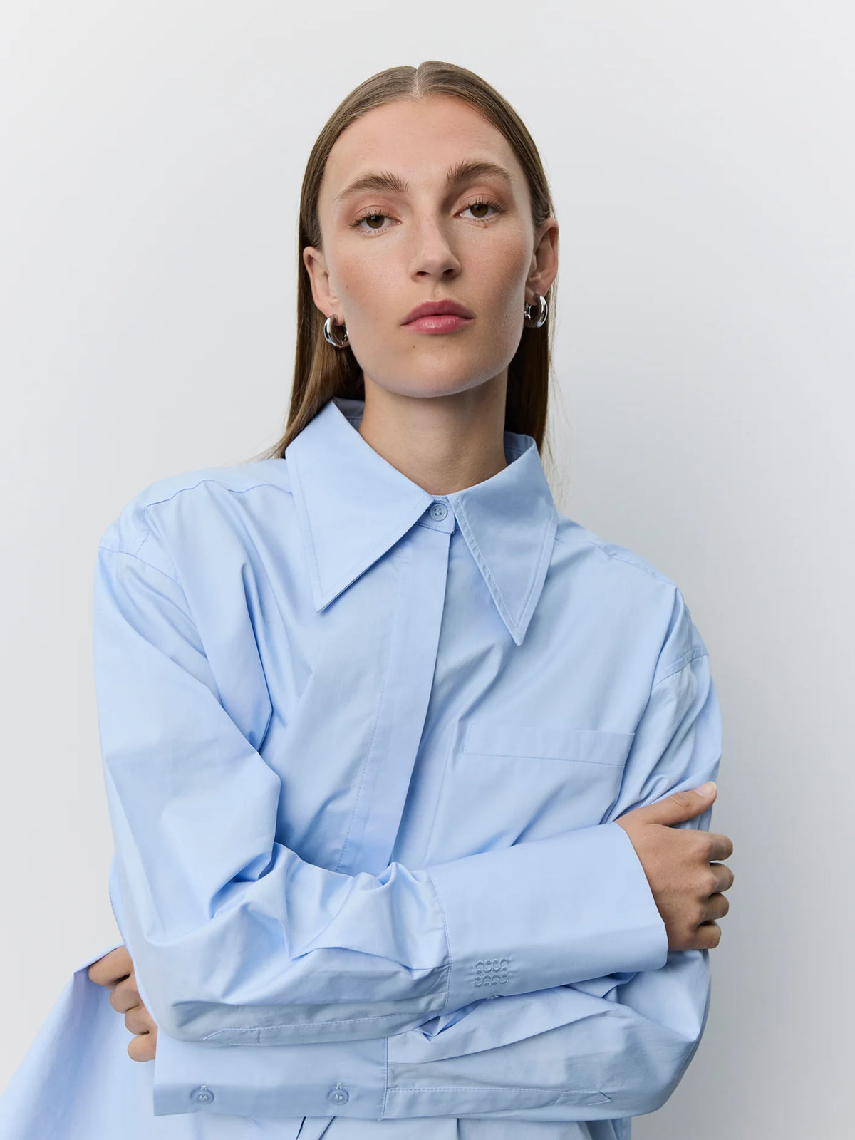 Perla 100% Cotton Poplin Shirt in Light Blue