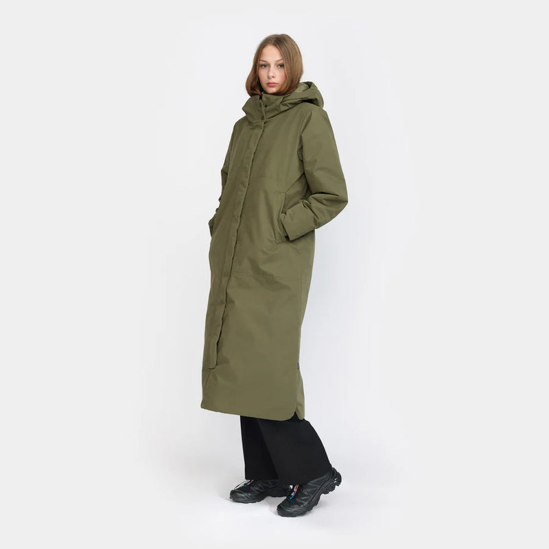 Long Padded Parka Coat in Olive Green