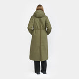 Long Padded Parka Coat in Olive Green