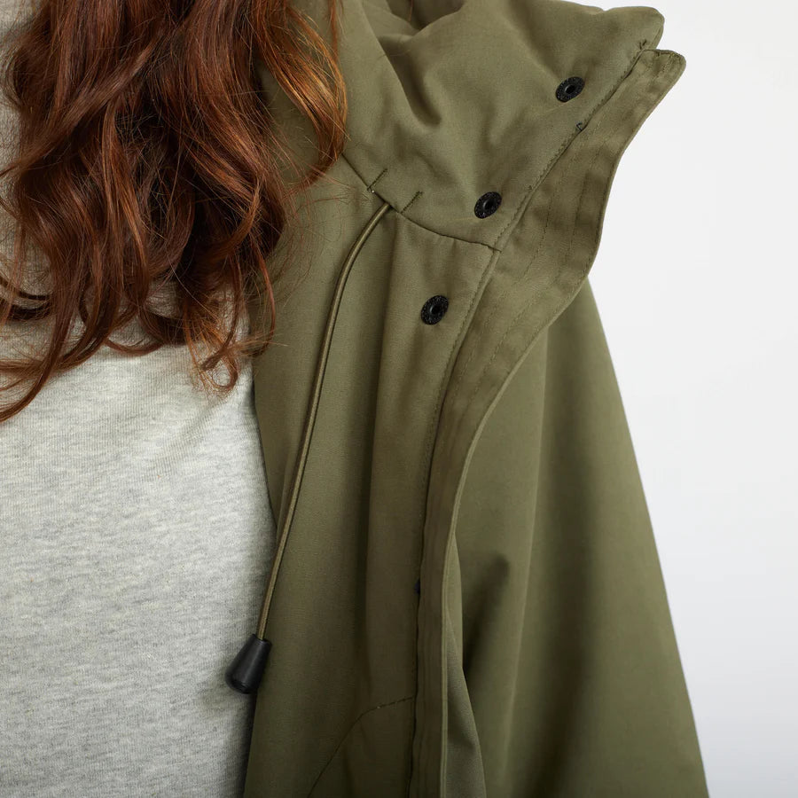 Long Padded Parka Coat in Olive Green