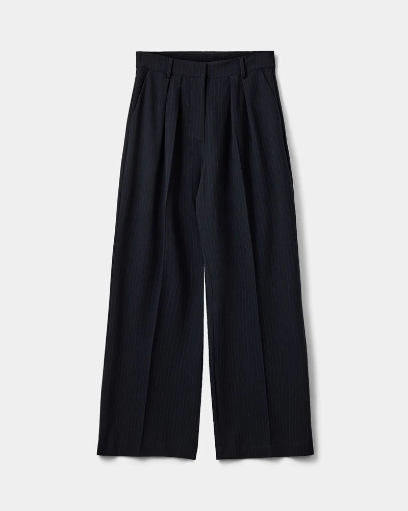 Viscose Mix Wide Legged Navy Trousers