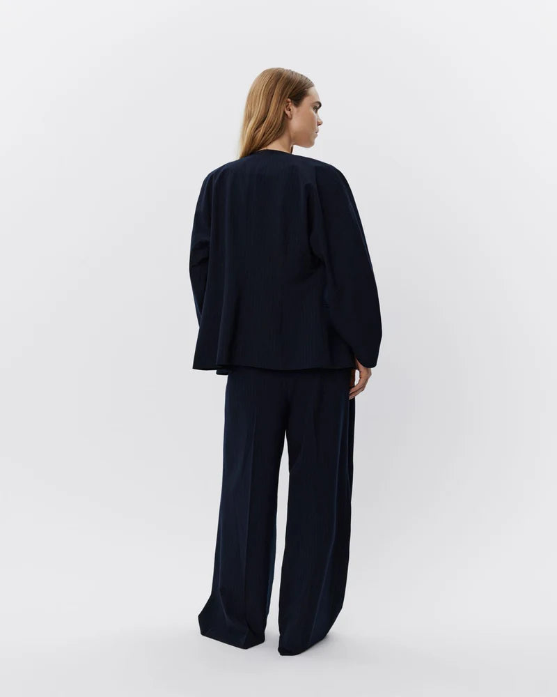 Viscose Mix Wide Legged Navy Trousers