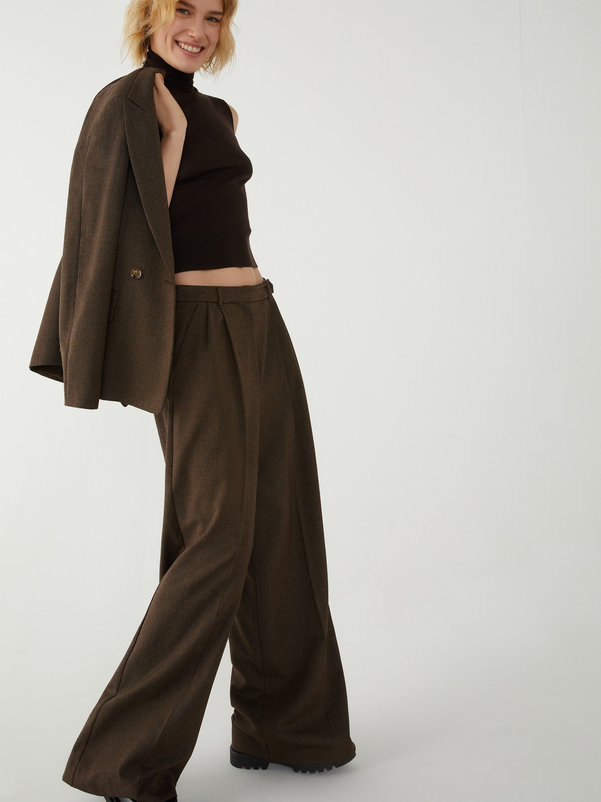 Rank Wide Leg Tailored Trousers in Chocolate Brown