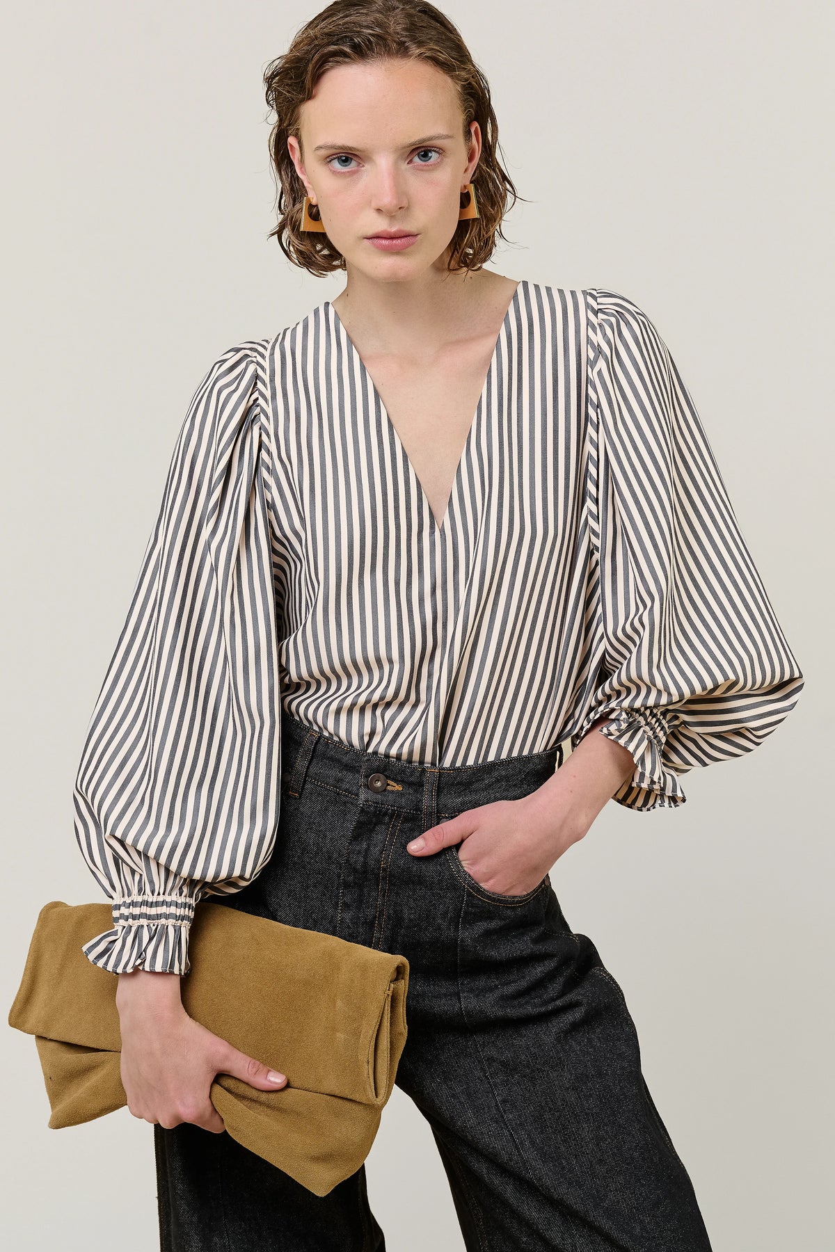 Remi Stripe Top in Charcoal and White