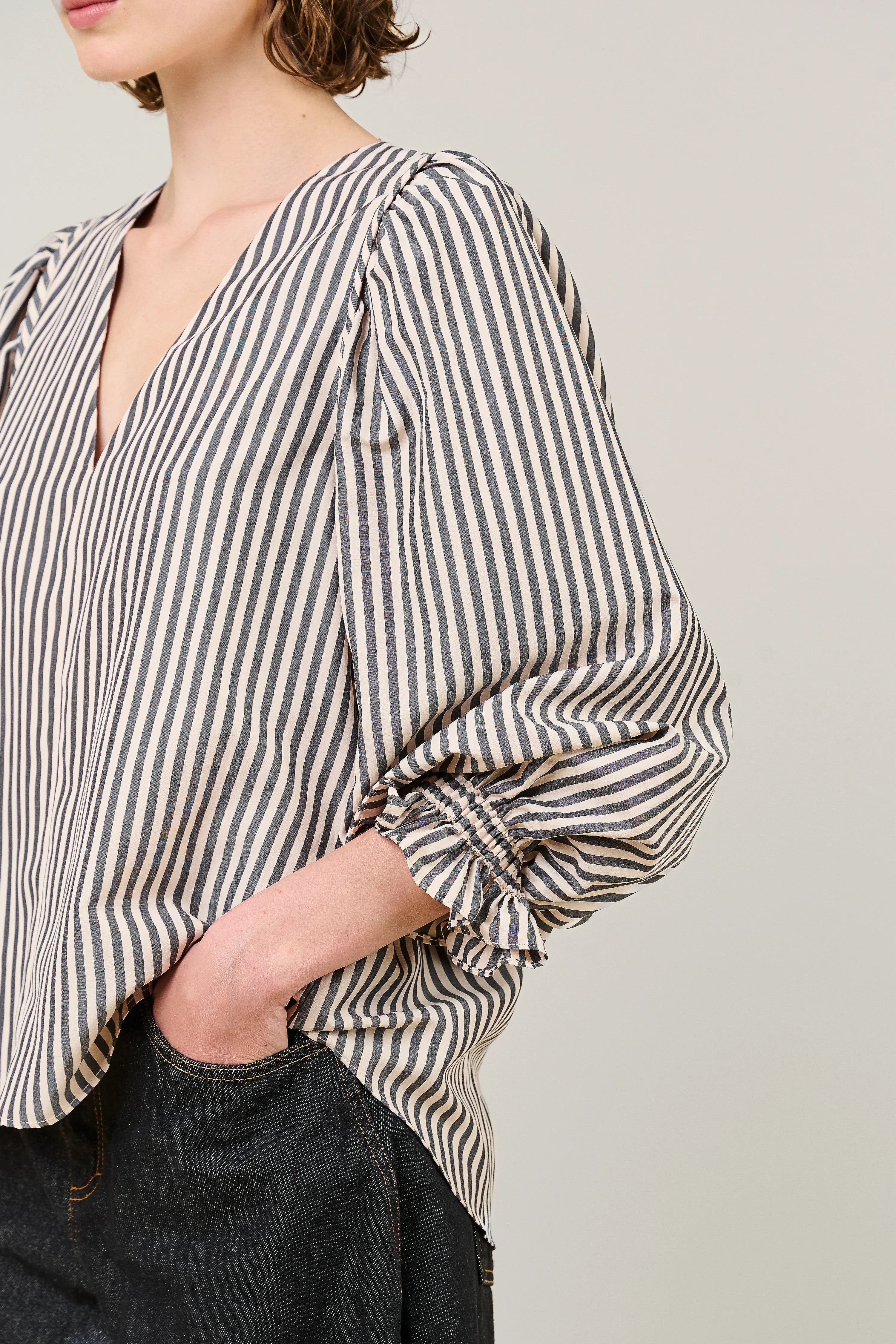 Remi Stripe Top in Charcoal and White