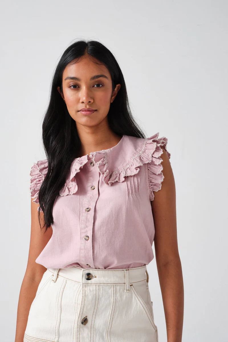 Short Sleeve Phoebe Blouse in Washed Dusty Rose