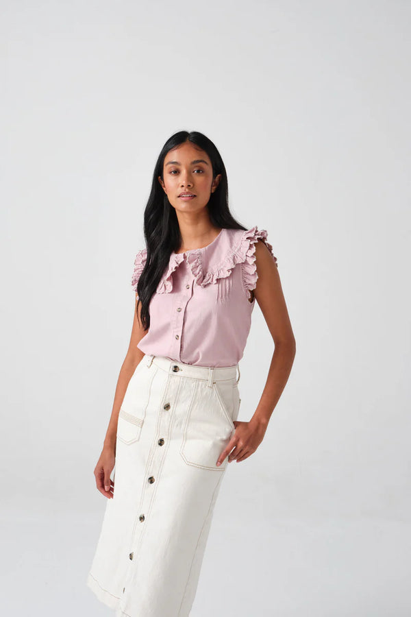 Short Sleeve Phoebe Blouse in Washed Dusty Rose