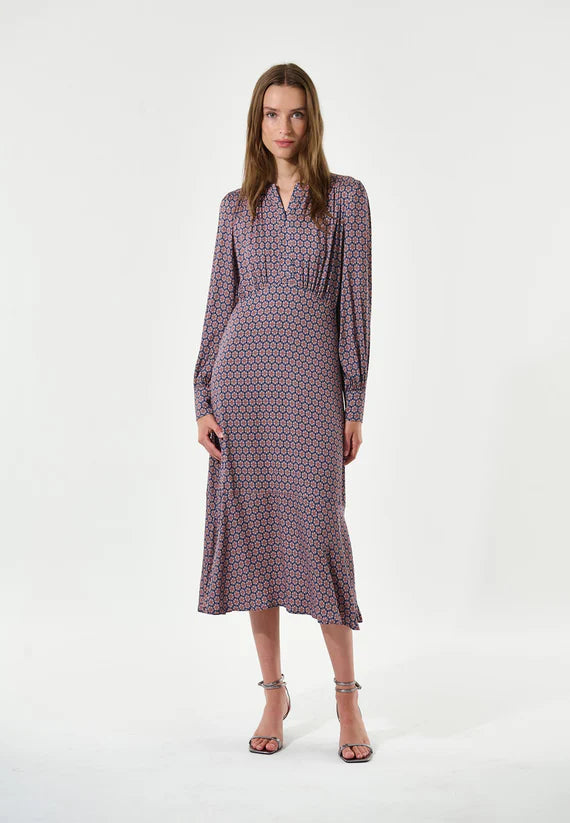 Stretch Viscose Crepe Dress in Ducale Navy pattern