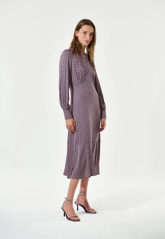 Stretch Viscose Crepe Dress in Ducale Navy pattern