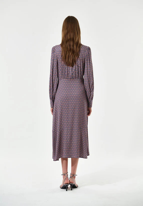 Stretch Viscose Crepe Dress in Ducale Navy pattern