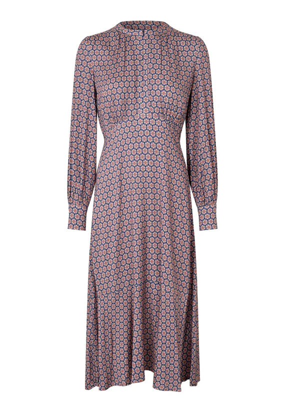 Stretch Viscose Crepe Dress in Ducale Navy pattern