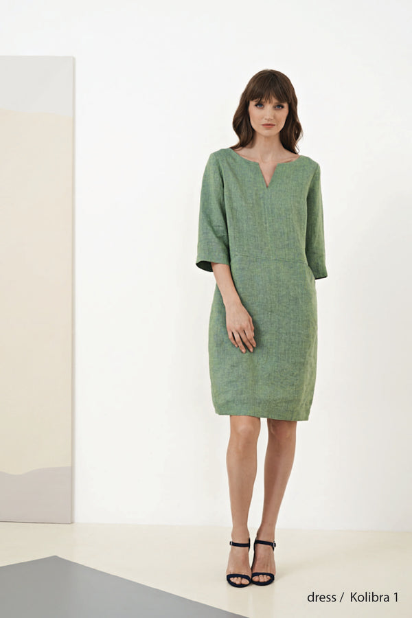 100% Linen Kolibra Dress in Jade Green